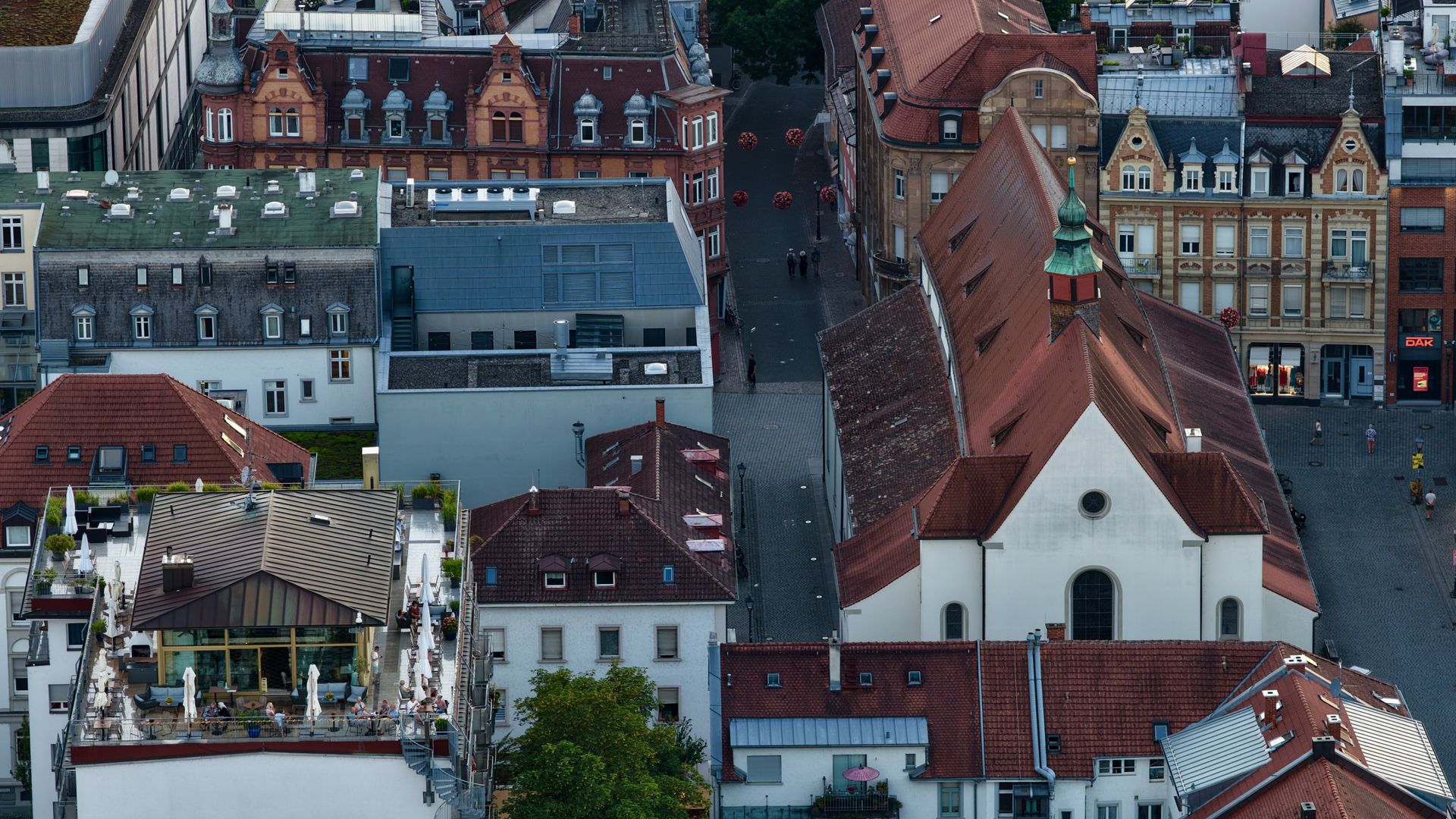 Aerial view of the location with the surrounding old town