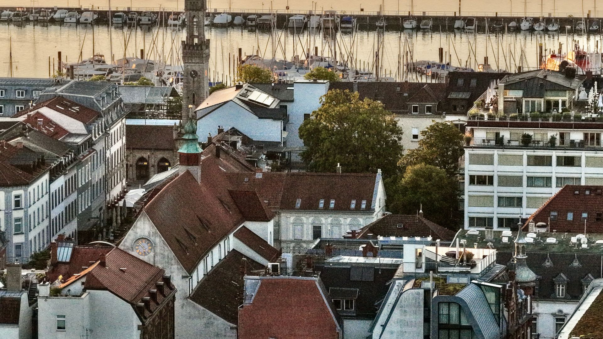 Aerial view of Konstanz looking towards Lake Constance